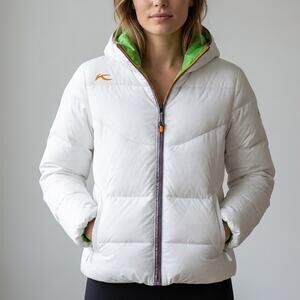 Kjus White Backflip Reversible Down Water-repellent Windproof Jacket, size M